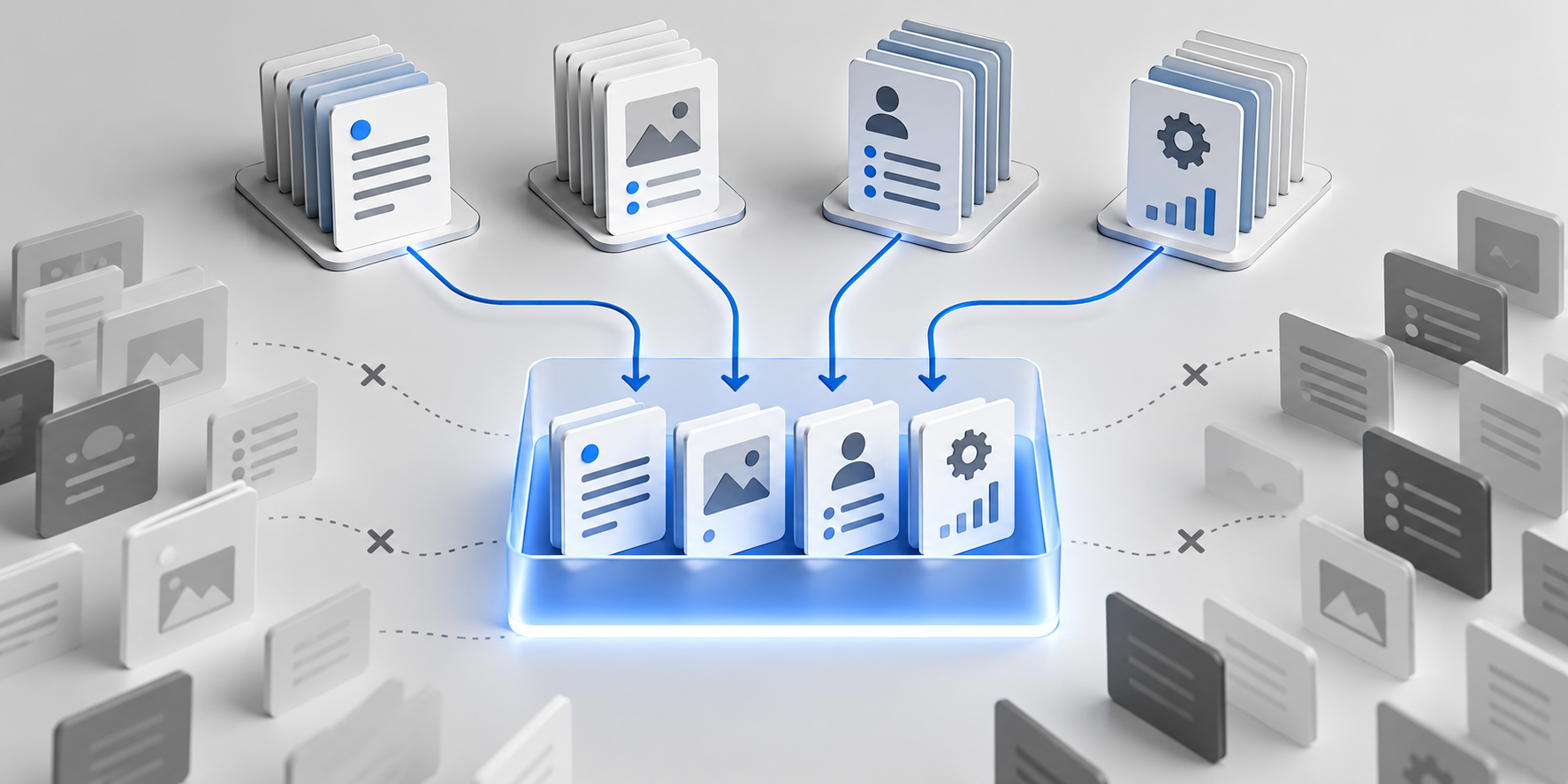 A structured decision workspace receiving only selected inputs